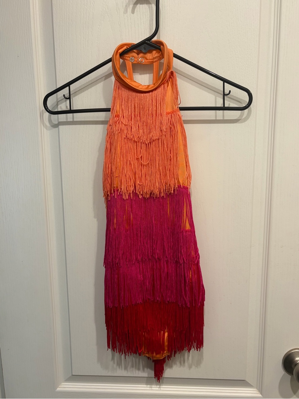 Weissman Bright Orange and Vivid Pink Fringe Halter Dance Costume